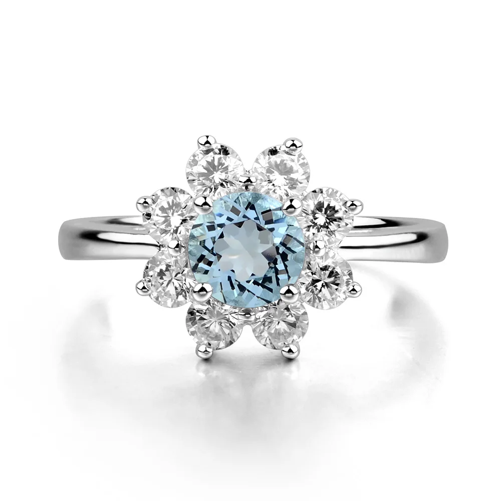 Женское кольцо с голубым драгоценным камнем|genuine aquamarine ring|gemstone rings silveraquamarine gemstone