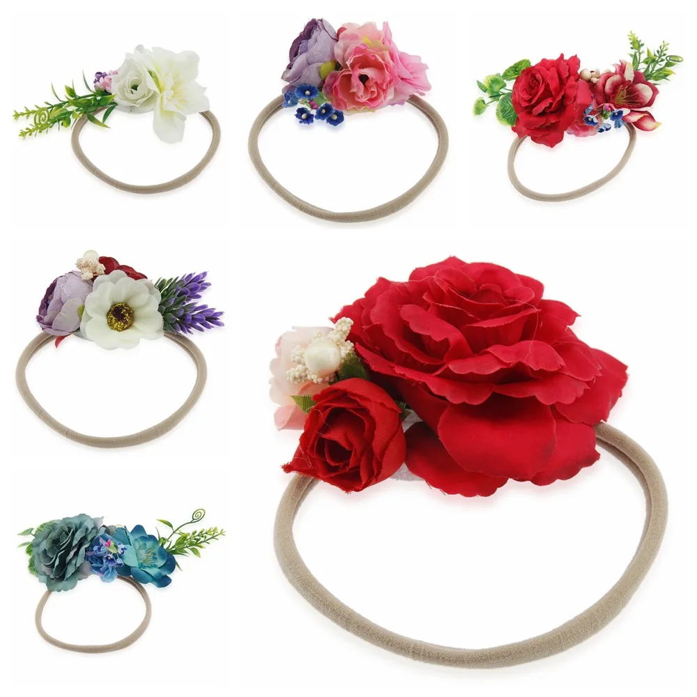 

baby hair accessories simulation Floral Flowers baby headband Handmade girls nylon headbands Wedding Bride Beach Headwear