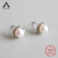 korea hot sale 925 sterling silver earring freshwater pearl fashion zircon earrings for women