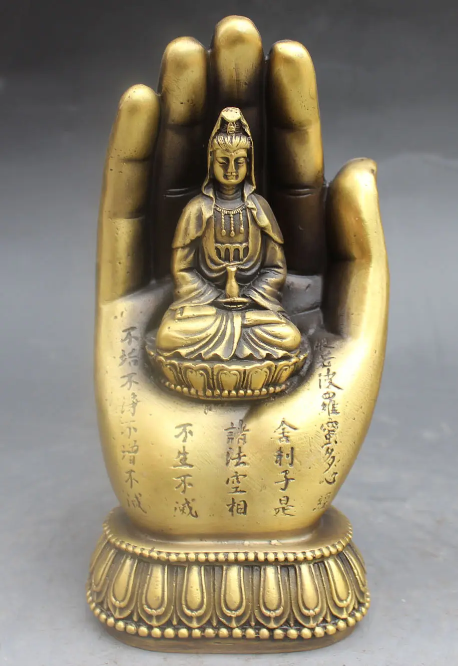 Китайский буддийский из бронзы Kwan yin богисаттва богиня ручная статуя Будды