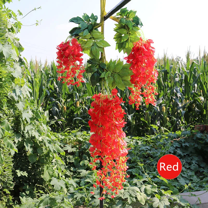 Red A Искусственный цветок глицинии лоза потолок DIY свадебная АРКА из ротанга Бобы Цветок струны букет вечерние украшения для дома Рождественский цветок настенный Декор - Цвет: Red A