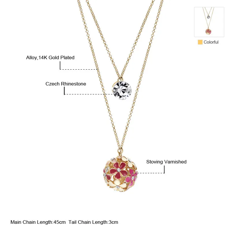 Neoglory multi Слои Чешский горный хрусталь светло желтого золота Цвет цветок кулон