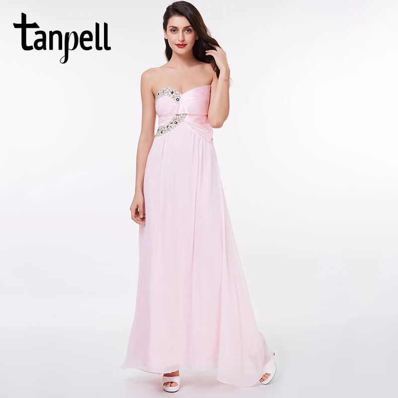 pink Tanpell без бретелек Бисероплетение вечернее платье Лаванда Длина пола без рукавов спинки плиссированное платье Формальное Пром длинное вечернее платье es - Цвет: pink