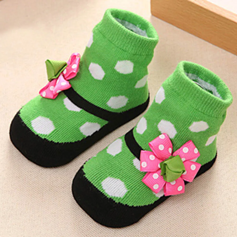 Newborn Baby Girls Cute Polyester Christmas Lace Bow Floor Socks Anti-Slip Step clothes | Детская одежда и обувь