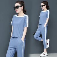top selling product in 2019 women summer clothes 2 piece set tracksuit for womens new knitted pullover female korean style k4503