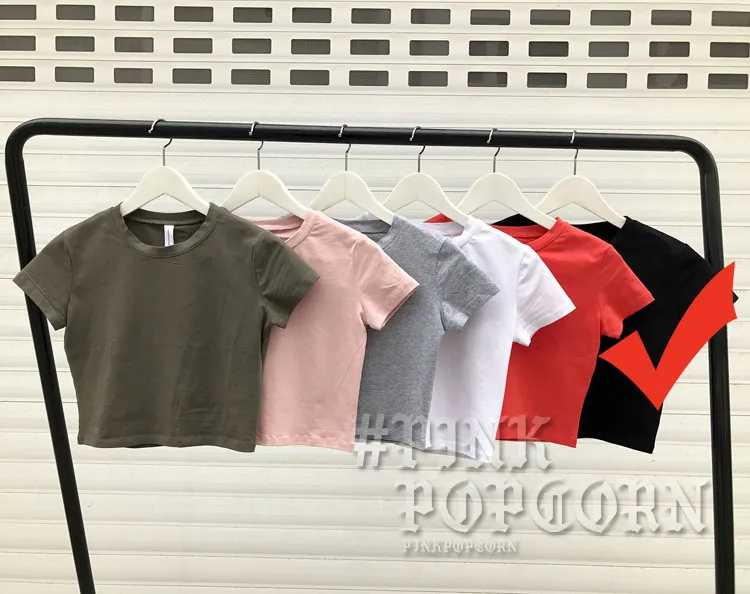 Женские Базовые укороченные топы футболки с коротким рукавом женские брендовые Новые повседневные футболки летние женские футболки милый укороченный топ - Цвет: Color 6