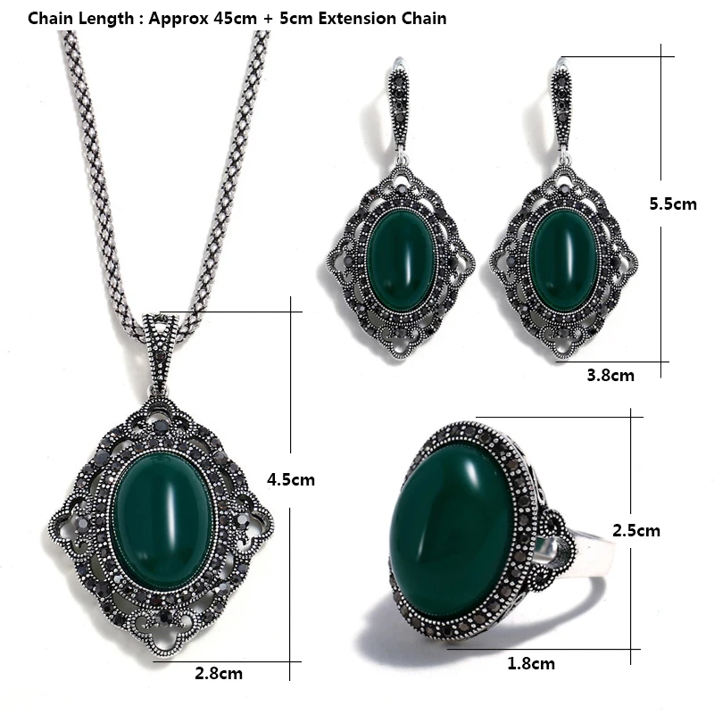 KCALOE зеленые винтажные наборы ювелирных изделий Античный кристалл горный