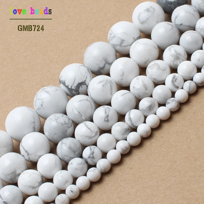

Natural Stone Beads White Howlite Truquoises Round Loose Beads For Jewelry Making 15.5inch Pick Size 4 6 8 10 12 14mm -F00043