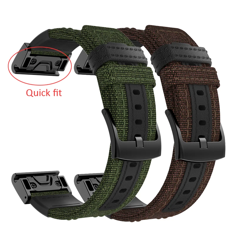 Ремешок сменный из парусины и кожи для наручных часов браслет Garmin Fenix 5/Forerunner
