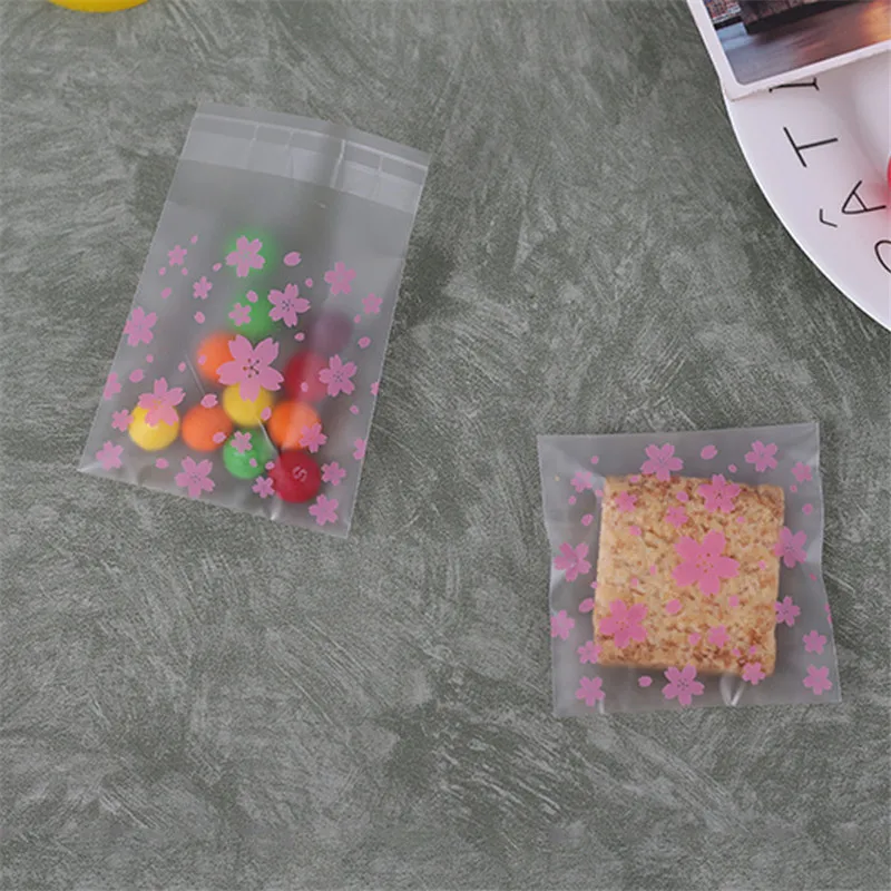 100 шт./упак. матовый полупрозрачный и розовыми вишнями самоклеящийся мешок сумки