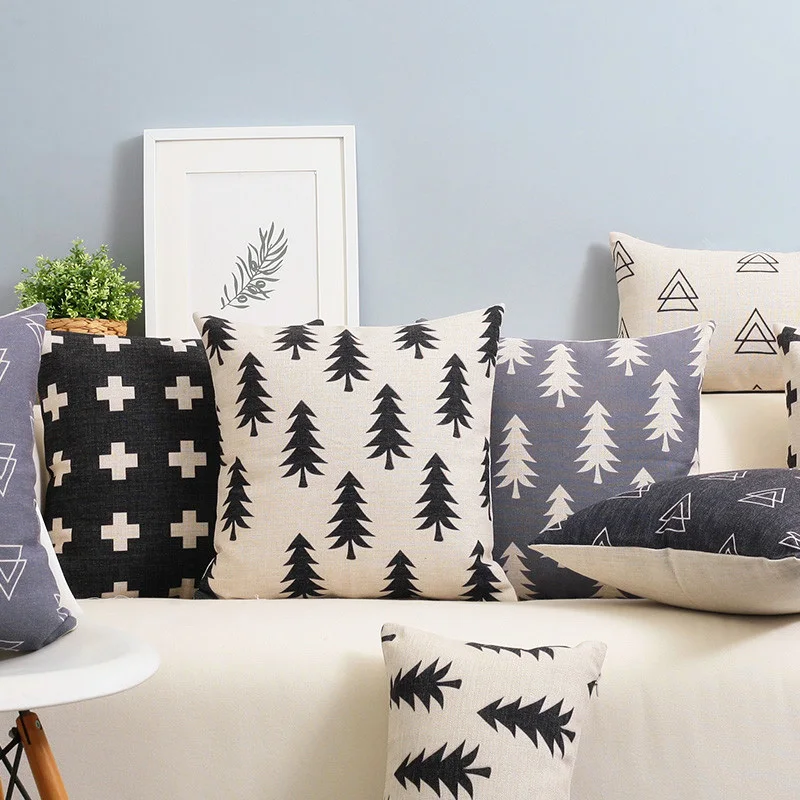 

The Forest Pillow Cover Cushion Cover Nordico Style Forest Tree Gemoetirc Grey Black White Home Decorative Pillow Case 45x45cm