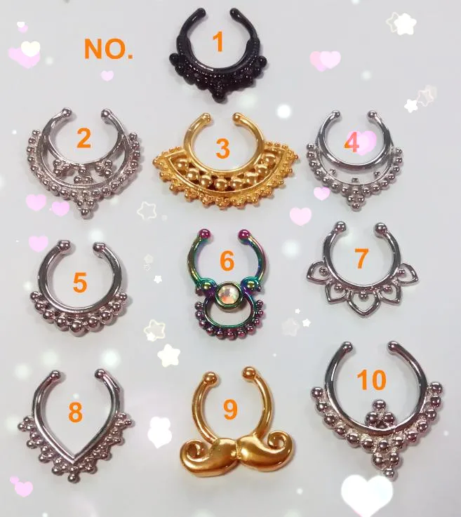 2015 новая стальная перегородка кольцо в нос кликер клип на поддельный бычий Нос