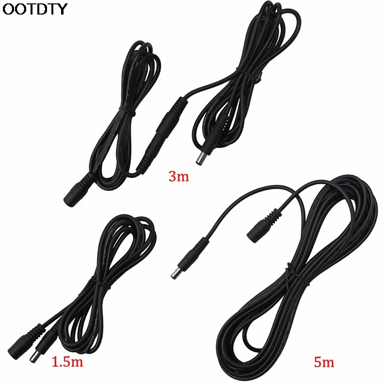 1pcs OOTDTY 1.5m/3m/5m Audio Extension Cable 5.5mm x2.1mm Female To Male Adapter DC Power Cord Lead Connector |