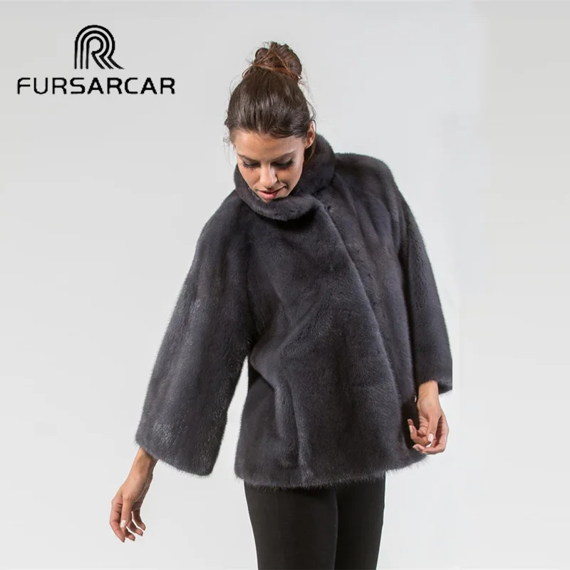 Женская норковая шуба FURSARCAR длинная из натурального меха норки со стоячим