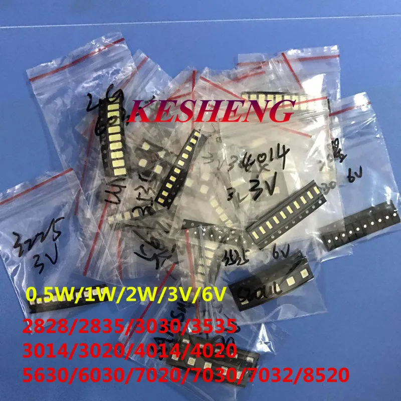 370 шт./лот 1 Вт-2 Вт SMD LED комплект 3 в/6 в 2835/3030/2828/3535/5630/7020/7030/4020/4014 холодный белый для