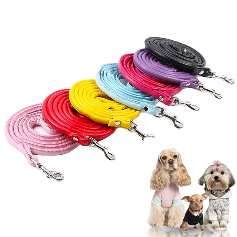 

1PC Candy Color Smooth PU Leather Pet Dogs Lead Leash Outdoor Security Training Small Dog Harness 1.2M Walk Doggy Leashes