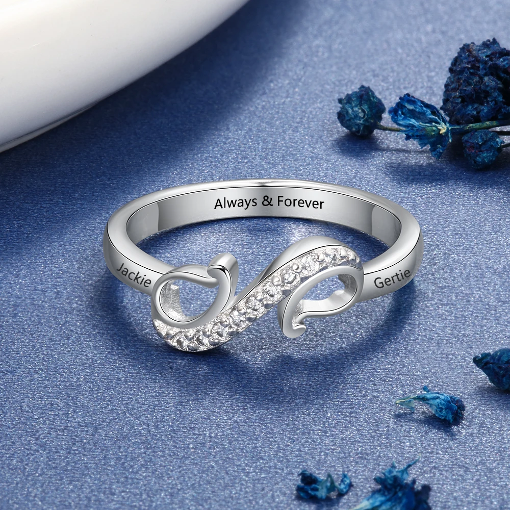 Заказное кольцо элегантное ювелирное изделие гравировка 2 имени форма капли воды