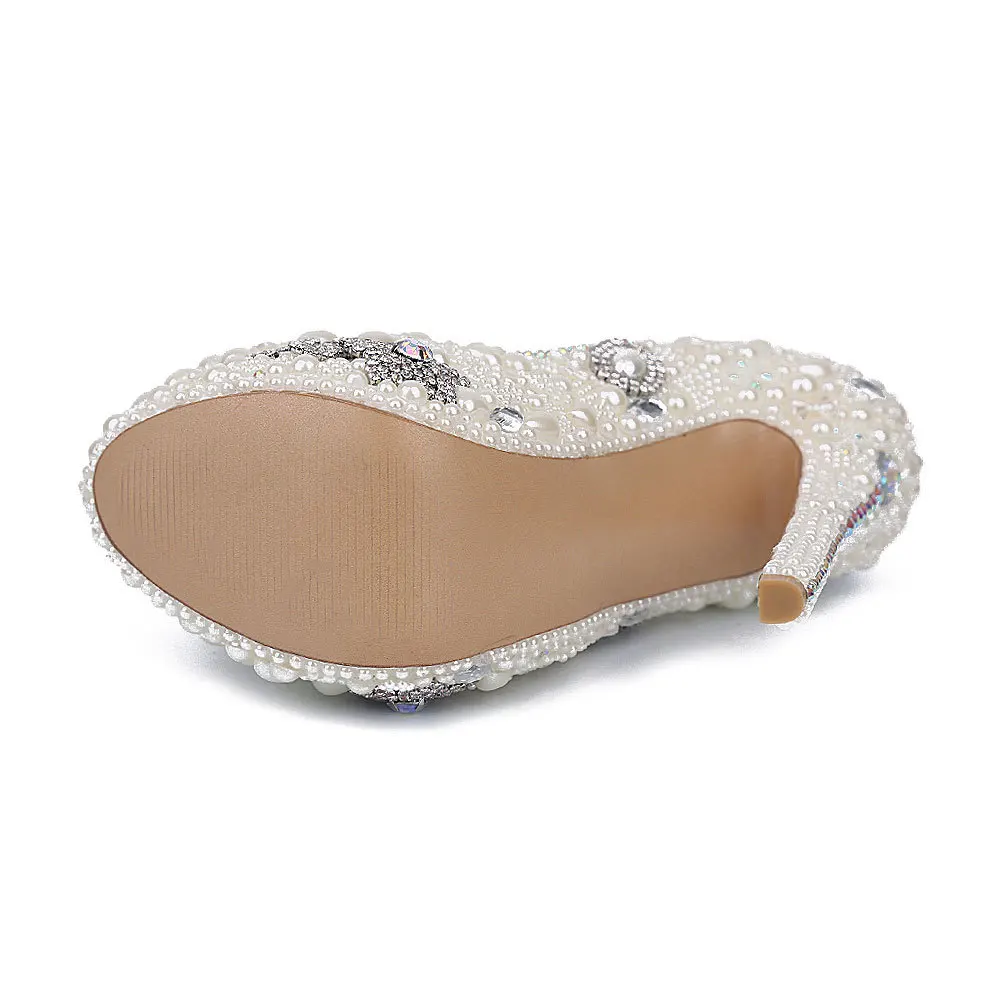 MA0436/Новые белые свадебные туфли с жемчугом на очень высоком каблуке кристаллами
