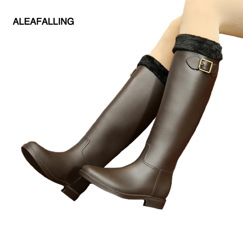 Aleafalling/зимние/весенние непромокаемые сапоги до колена из мягкой кожи с пряжкой
