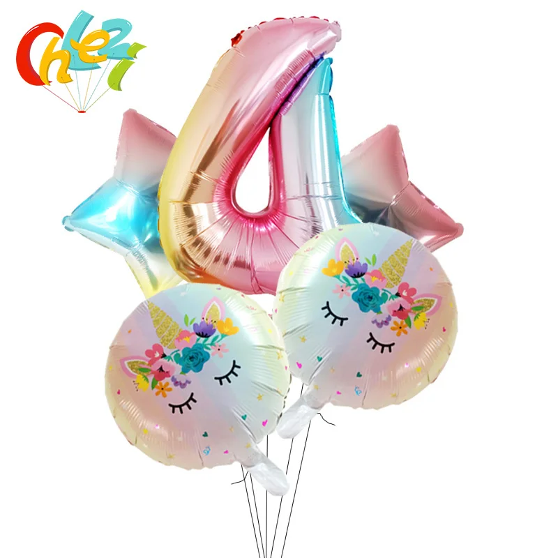 4 5 шт., 1, 2, 3 цифры, вечерние украшения на день рождения, Globos, подарки для маленьких девочек и мальчиков, рисунок единорога из мультфильма, гелиевые шары, детская игрушка для шоу - Цвет: 4