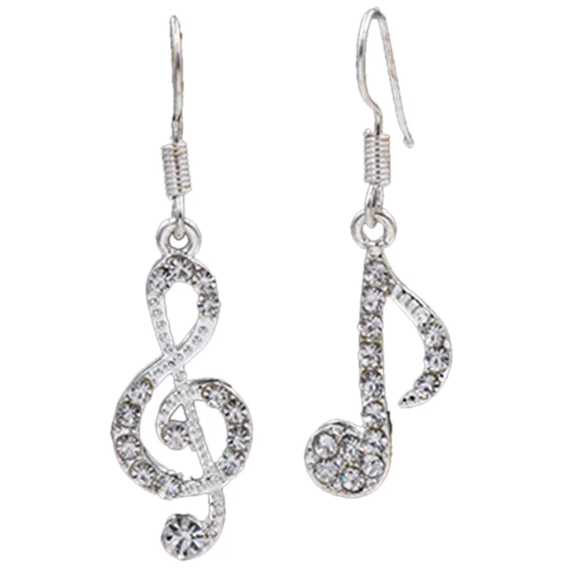 Серьги с музыкальными нотами серьги кристаллами серебристого цвета женские