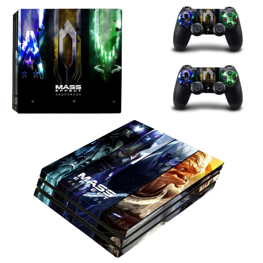 Виниловая наклейка для консоли Playstation 4 и 2 контроллеров PS4 Pro с массовым эффектом |