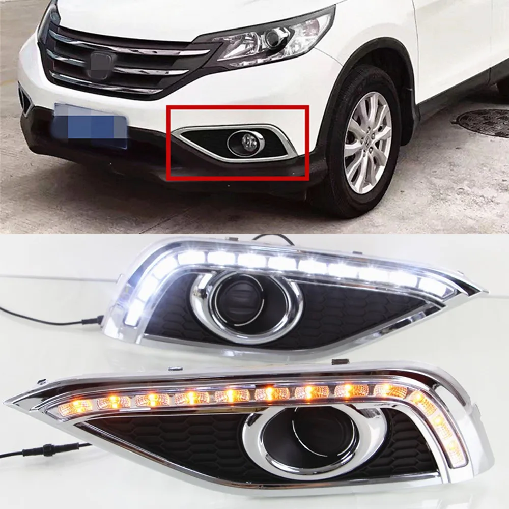 Автомобильный мигающий 1 пара для Honda CRV CR-V 2012 2013 светодиодный DRL Дневной ходовой светильник Дневной светильник желтый указатель поворота автомобильный Стайлинг