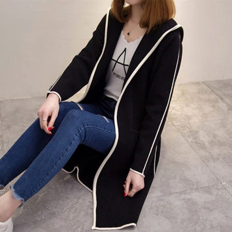 New Women Spring Autumn Thick Knitted Sweater with Hood 2018 Korean Ladies Long Sleeve Loose Coat Cardigan Outwear F359 |