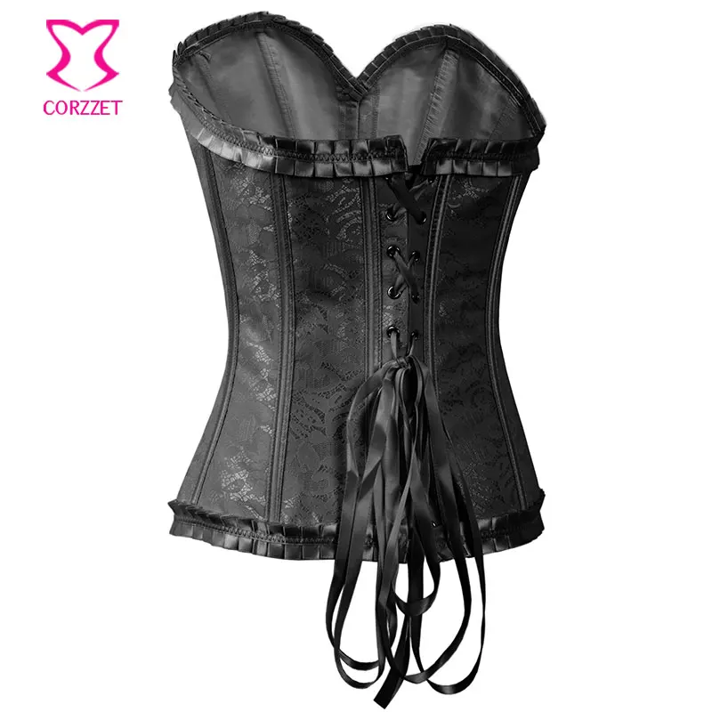 Женский корсет с плиссированной отделкой и бантом черный готический сексуальный