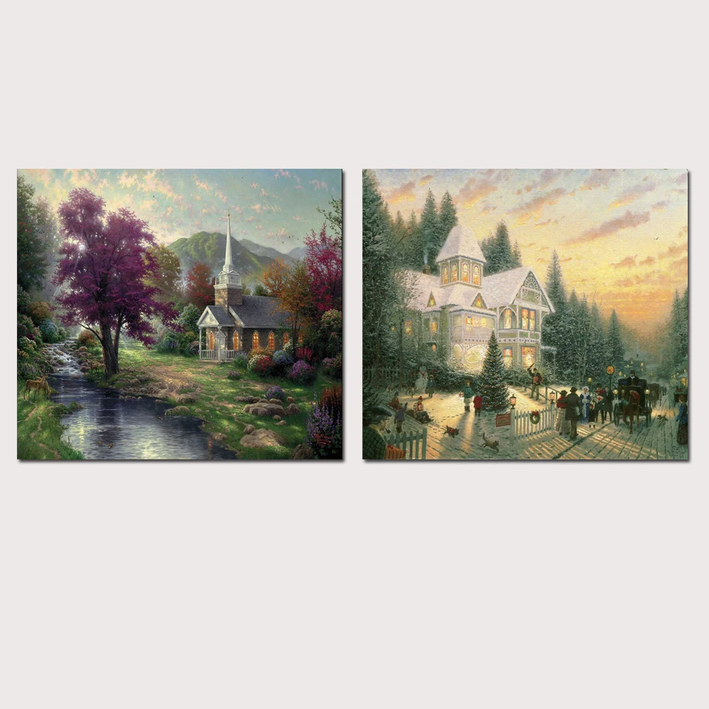 Thomas Kinkade благословения Рождества HD Печать Абстрактная живопись напечатанная на