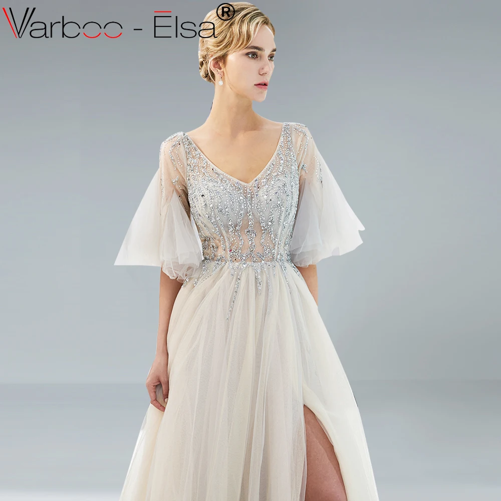 VARBOO_ELSA серые роскошные сексуальные вечерние платья длинные новинка 2018 Тяжелые