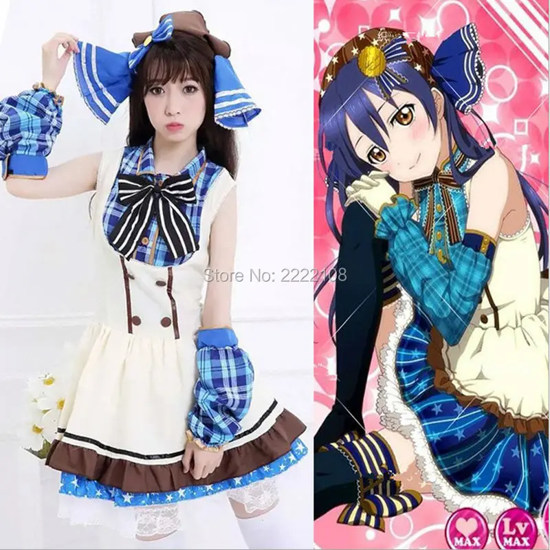 

Japanese Anime Love Live Cosplay Costumes Halloween Party Sonoda Umi Lolita Girls Fancy Candy Maid Dress Cosplay Costume Uniform