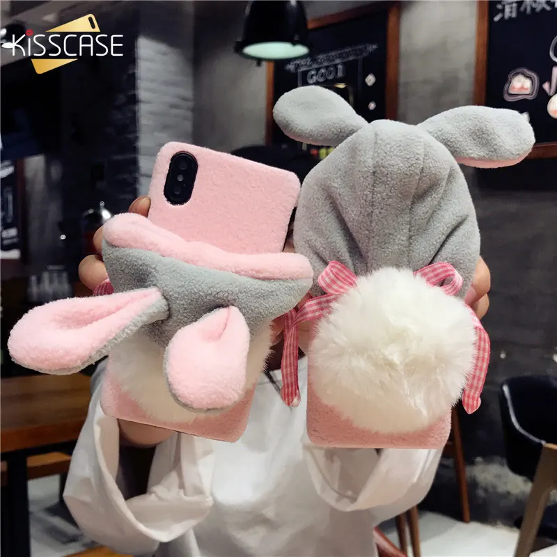 KISSCASE Fur Animal Case For iPhone X 8 7 6 6S Plus Cover Cute Rabbit Hat Phone Accessories Shells |