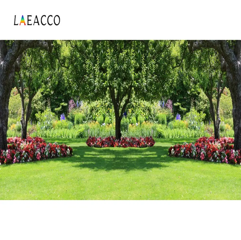 Laeacco фон природа Весна Зеленая трава газон парк дерево ребенок открытый