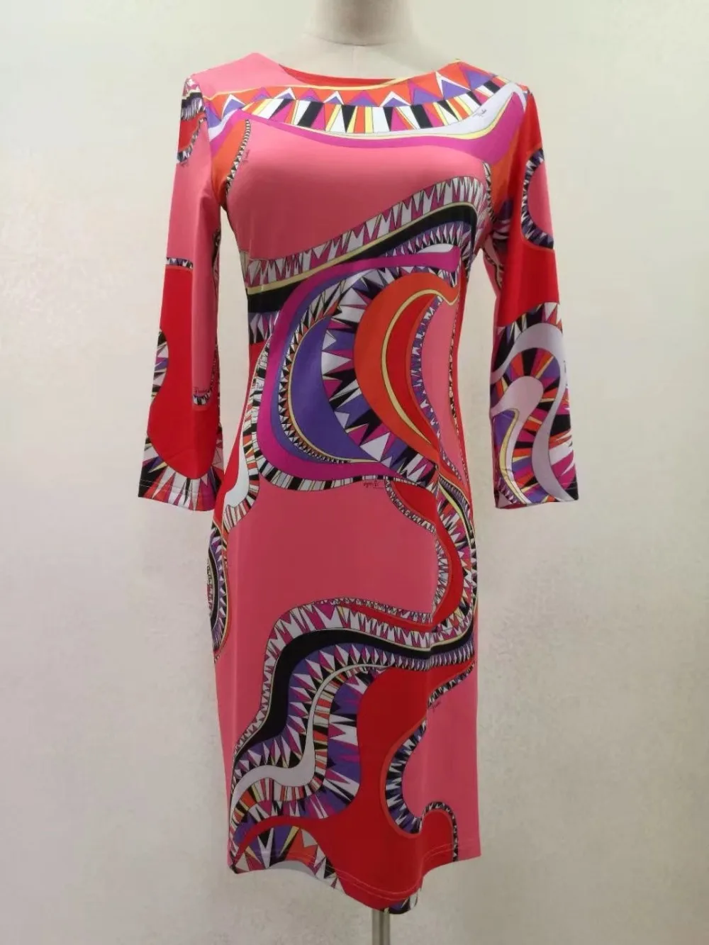 Женское эластичное платье из Джерси подиумное шелковое с геометрическим принтом