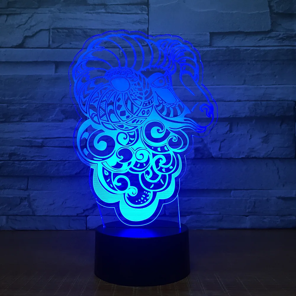 Абстрактная 3d лампа из козьей овцы 7 цветов светодиодная Ночная для детей