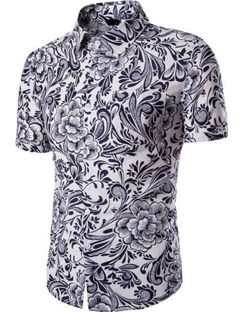 2017 New Summer Short Sleeves Casual Cotton Fashion Shirts For Man Beach Holiday Mens Floral Pattern M-XXL A162 | Мужская одежда