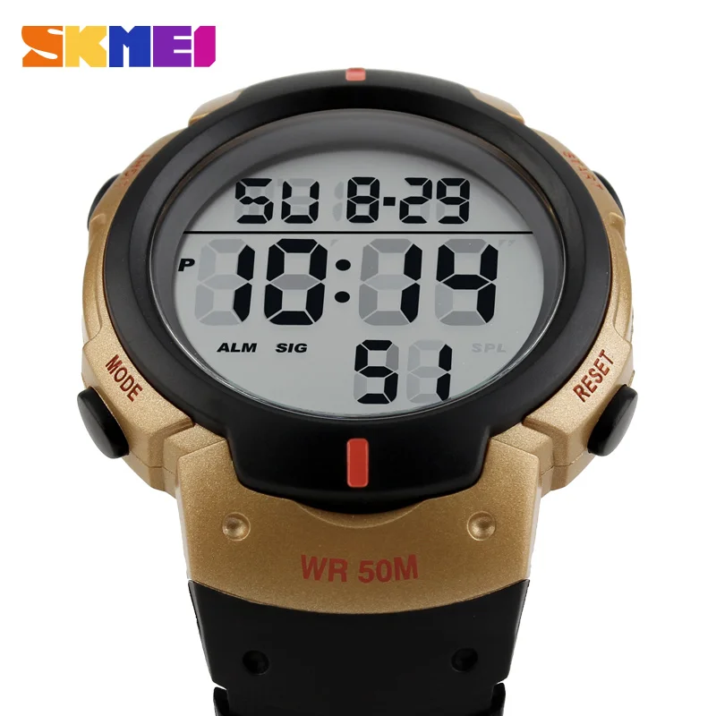 Бренд SKMEI 1068, мужские спортивные часы, модные, повседневные, Chronos, обратного отсчета, мужские, водонепроницаемые, светодиодный, цифровые наручные часы, мужские, военные часы - Цвет: golden