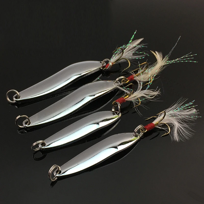

20pcs/set Willow Shaped Metal Fishing Spinners Spoon Lures Hard Bait Spinnerbait Baits with Feather Treble Hooks Pesca 5g-21g S4