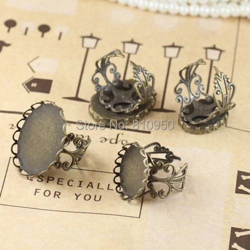 

Wholesal 100pcs Fashion Jewelry Rings Settings Brass Antique bronze Lace Blank 13x18mm 18x25mm Tray Rings Cameo Base Settings