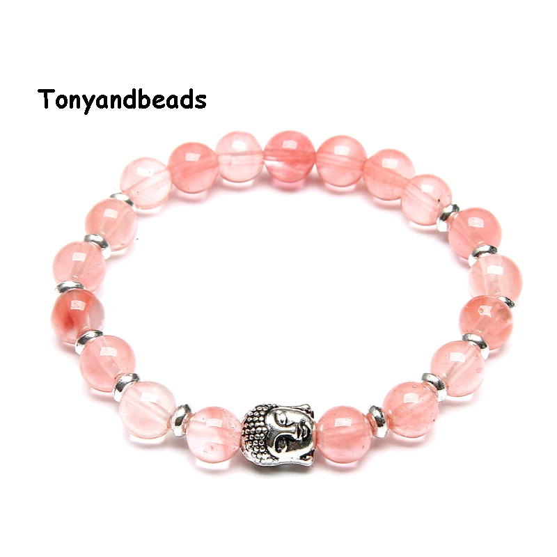 Pink Cherry Натуральный камень Бусины Браслет античный серебряный Будда шарм браслеты и браслет для женщин или мужчин No. NB3 - Окраска металла: Pink Cherry