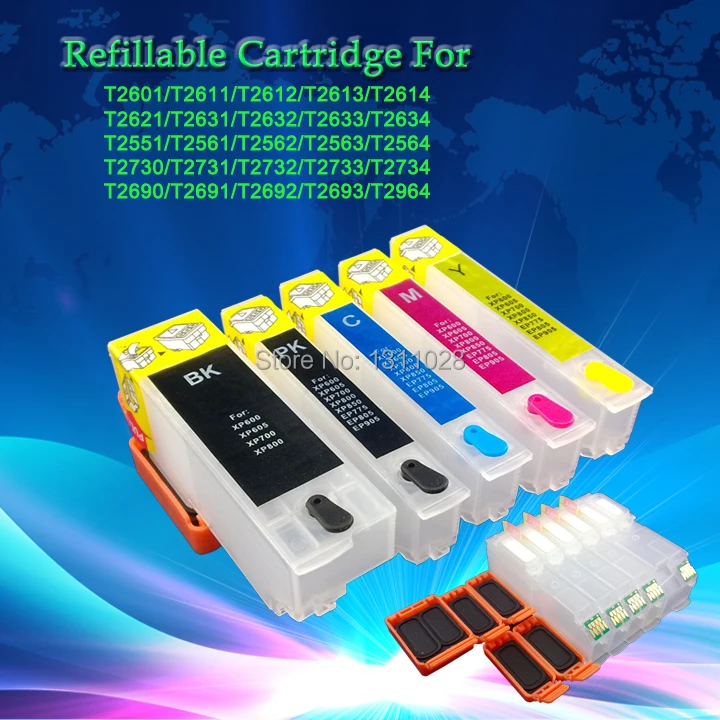 Pcs de Tinta do Cartucho de Tinta Recarregáveis para Xp750 T2730-t2734 com o Chip Forma T2631-t2634 Arc 5 Xp850 Xp650 T2621