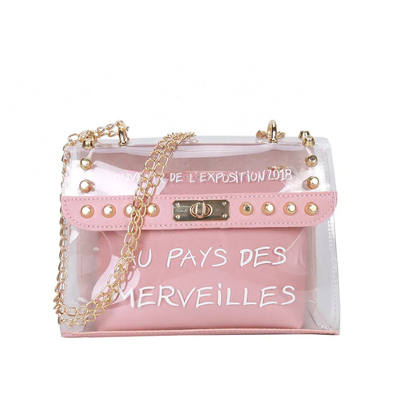 Модная женская сумка с надписью прозрачная мессенджер композитная Прозрачная