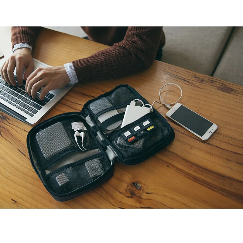 Двухслойная сумка для хранения кабеля usb зарядное устройство дорожный