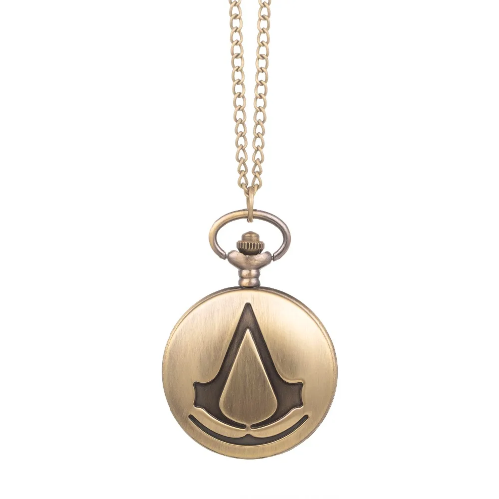 Стимпанк Assassins Creed Полный Охотник карманные часы ожерелье Винтаж кварц гравированный брелок часы цепь подарок