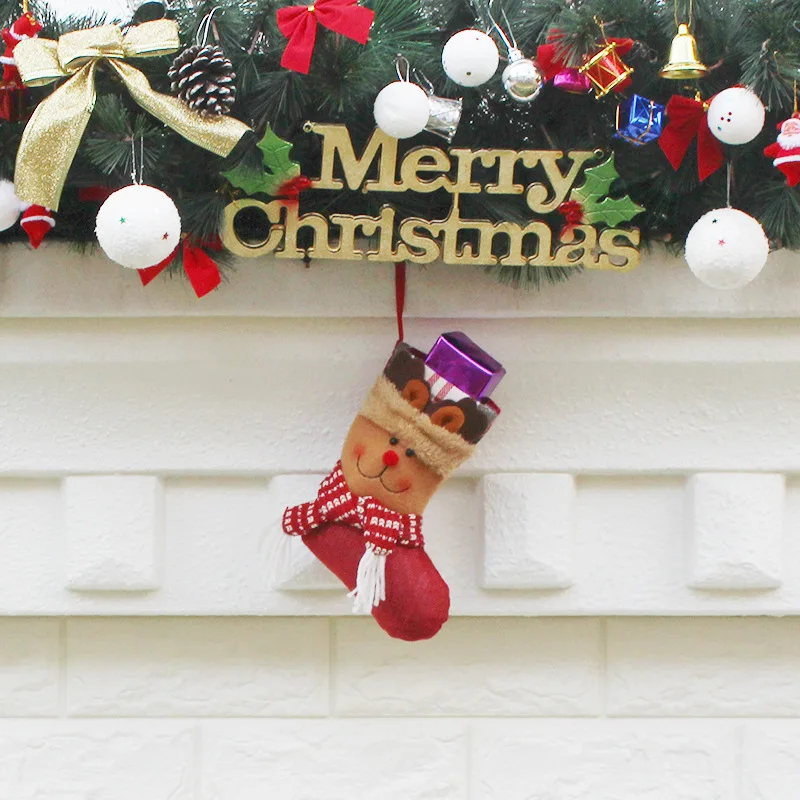 1 шт. Рождественский чулок носки в клетку с Санта Клаусом Подарочная сумка