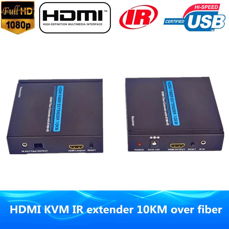 1080 P HDMI Волоконно оптический USB Мышь KVM Extender 10 км С ИК и Loop out Оптический Передатчик