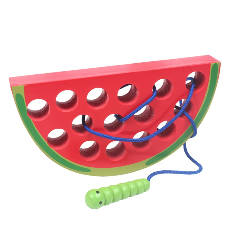 Watermelon Big Детская Деревянная Игрушка-пазл игра для резьбы насекомые одежда веревка переплетение червь едят для фруктов яблок копия ранние детские игрушки детские - Цвет: Watermelon Big