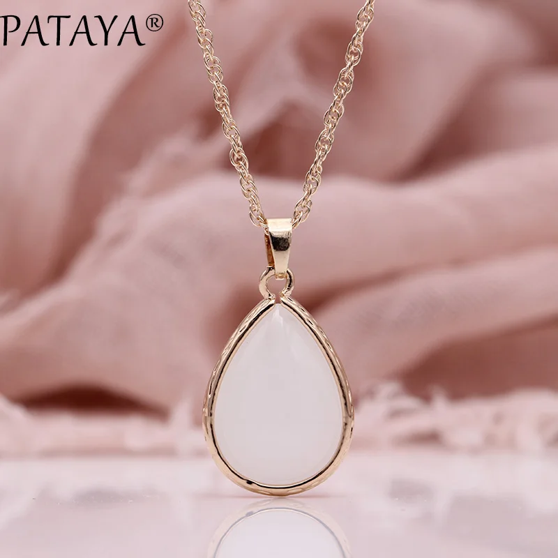 PATAYA новое длинное ожерелье 585 розовое золото синтетический стеклянный кристалл подвески в форме капель воды Женская мода свадьба изысканные благородные милые ювелирные изделия
