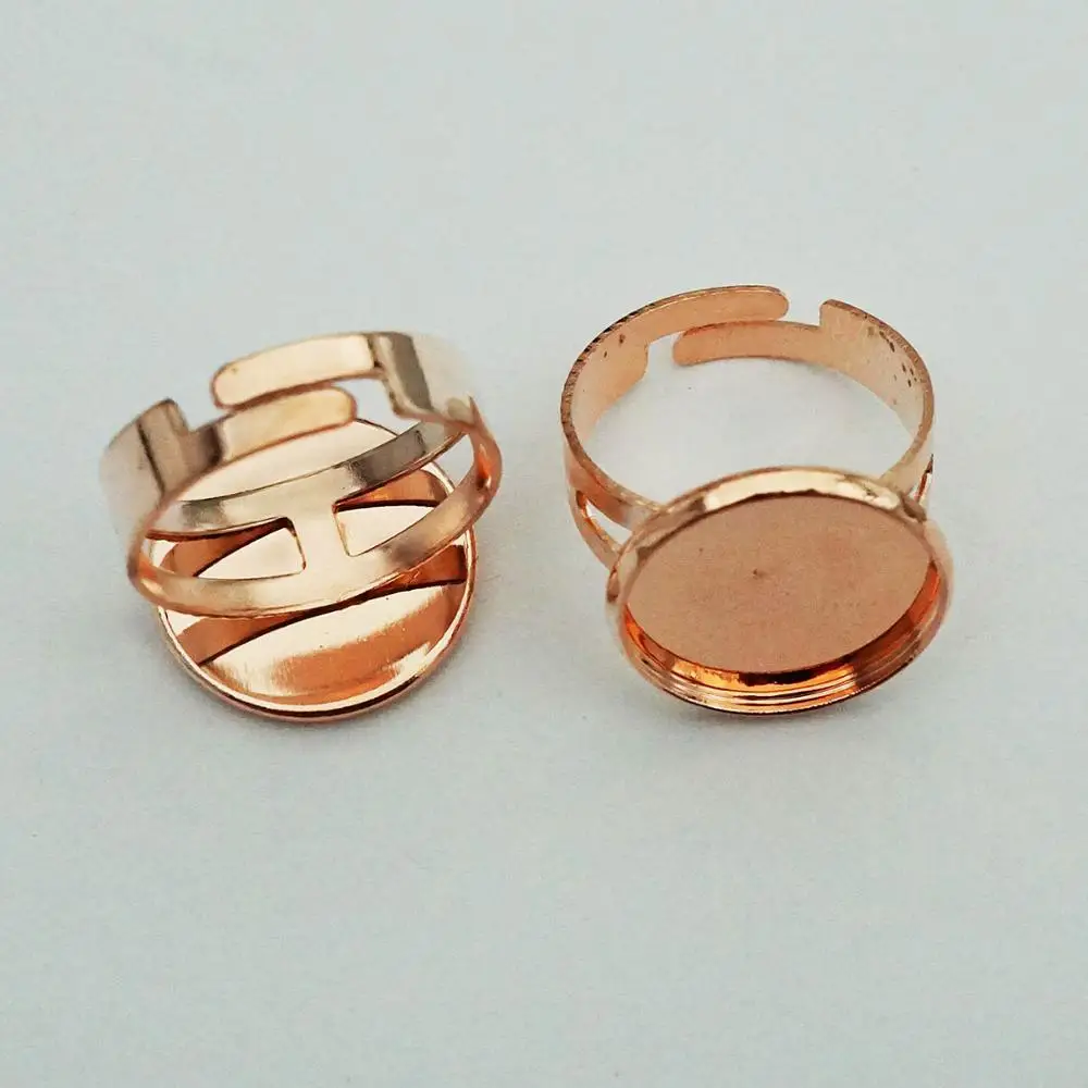 rose gold 10 шт./лот 12/16/20 мм, покрыто золотом, серебром, регулируемое кольцо настройки Пустой Базы Стекло кабошоны кольцо обрамление "сделай сам" для изготовления ювелирных изделий - Цвет: rose gold